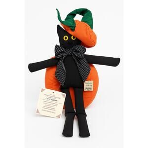 Vtg Overly Raker Cat O’ Pumpkin Black Cat Doll Neiman Marcus Halloween Decor 18”
